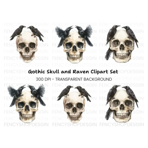 Skull and Raven Clipart Bundle