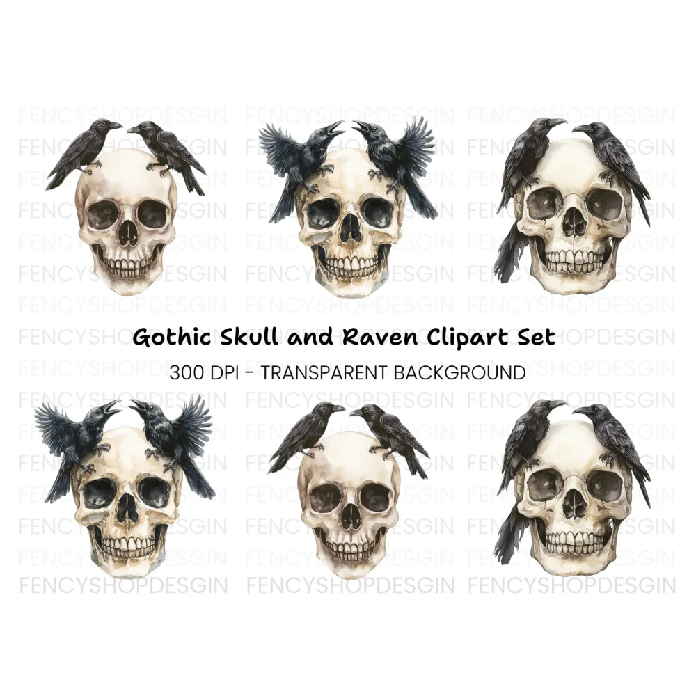 Skull and Raven Clipart Bundle