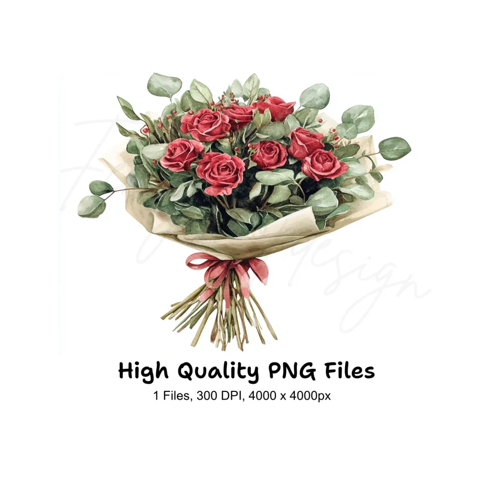 Red Rose Bouquet Clipart Bundle