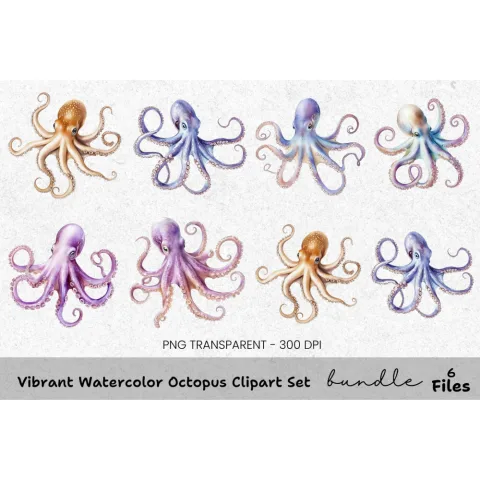 Vibrant Octopus Clipart Bundle