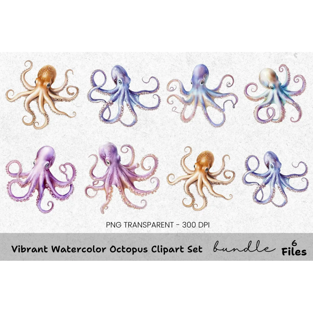 Vibrant Octopus Clipart Bundle