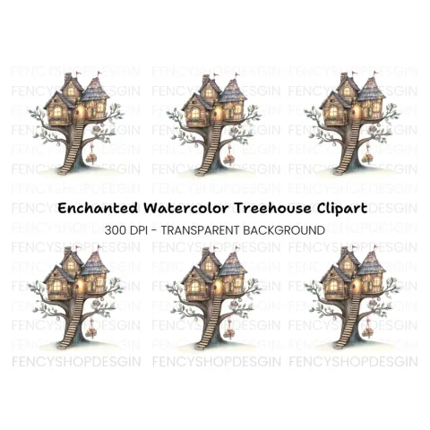 Cozy Christmas Treehouse Clipart Bundle
