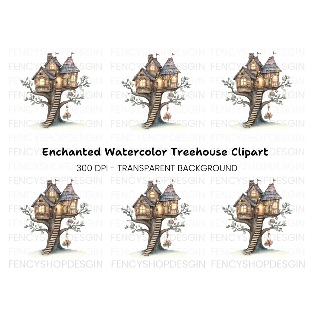 Cozy Christmas Treehouse Clipart Bundle