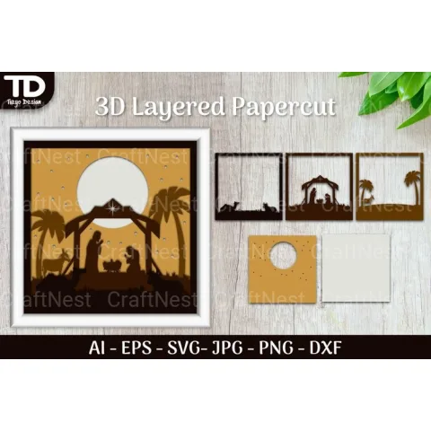 Shadow Nativity Scene Layered Papercut SVG