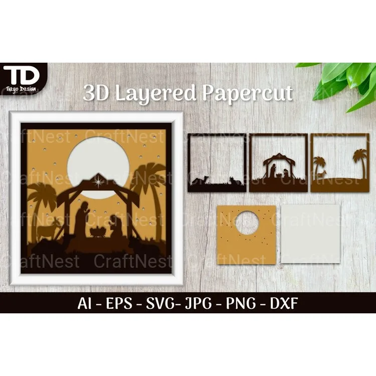 Shadow Nativity Scene Layered Papercut SVG