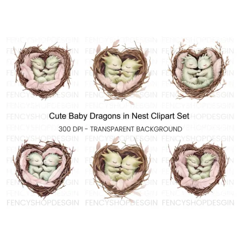 Cute Baby Dragon Nests Clipart Bundle