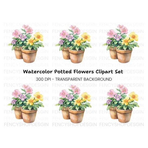 Charming Potted Pansies Clipart Bundle