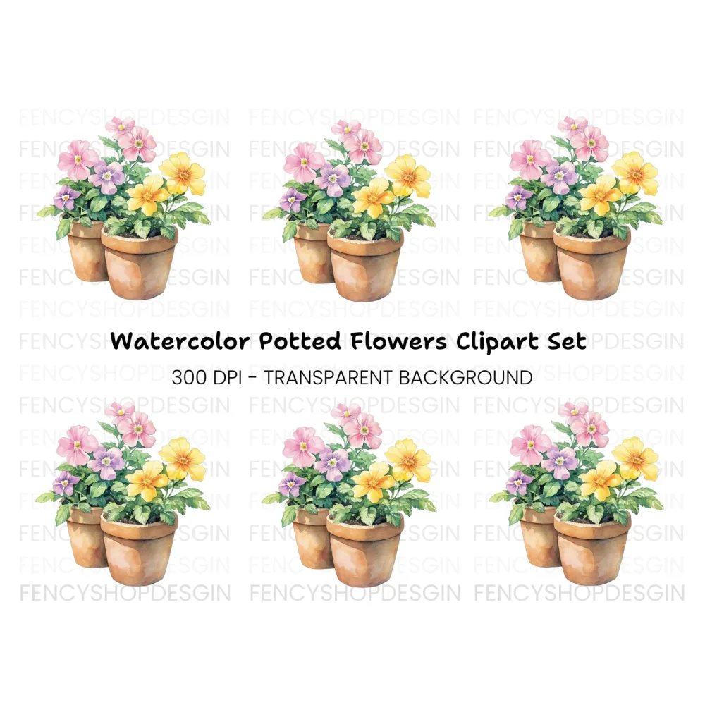 Charming Potted Pansies Clipart Bundle