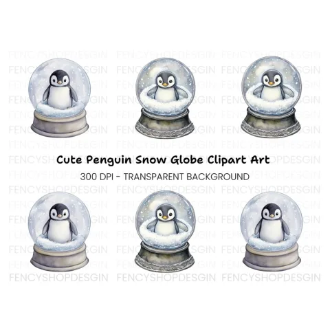 Cute Penguin Snow Globe Clipart Bundle