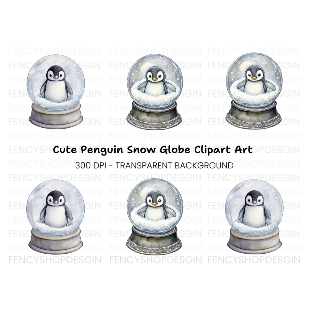Cute Penguin Snow Globe Clipart Bundle
