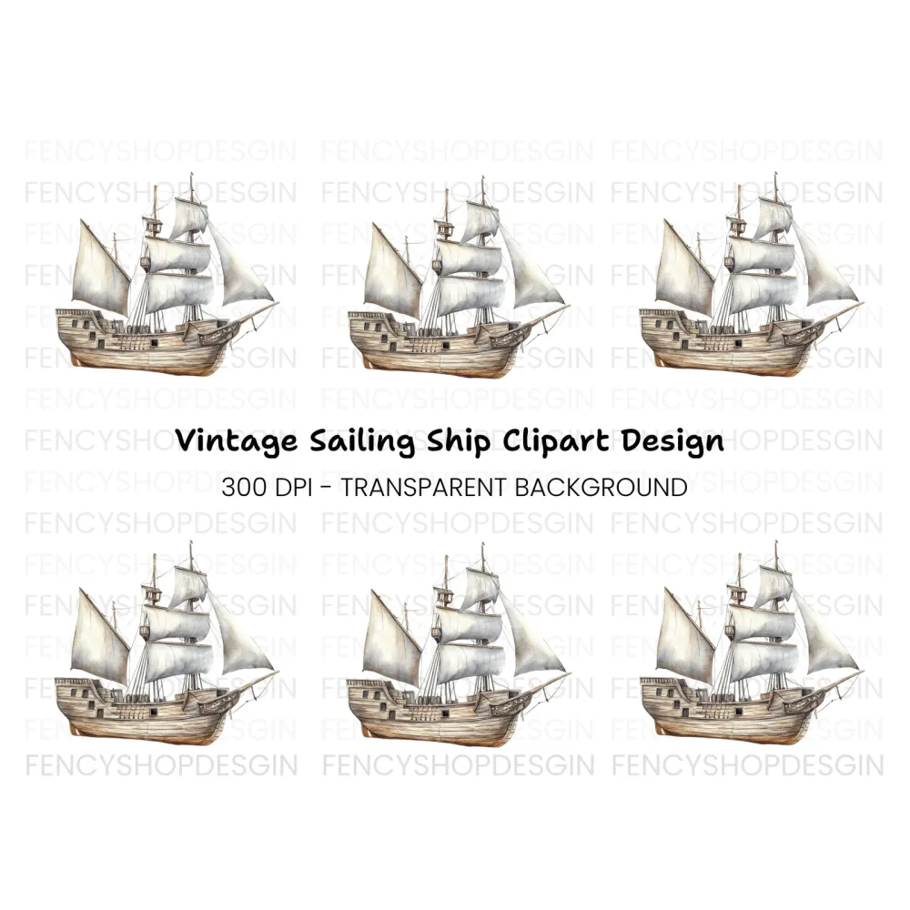 Vintage Sailing Ship Clipart Bundle