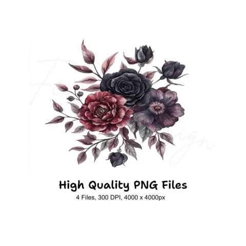 Dark Floral Clipart Bundle