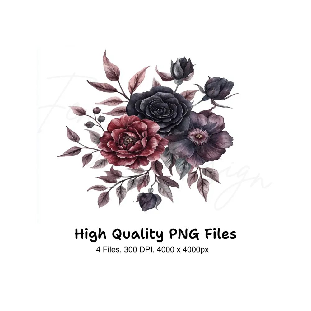 Dark Floral Clipart Bundle