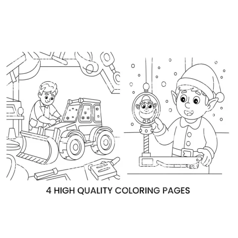 Christmas Elf and Boy Building Toy Coloring Books