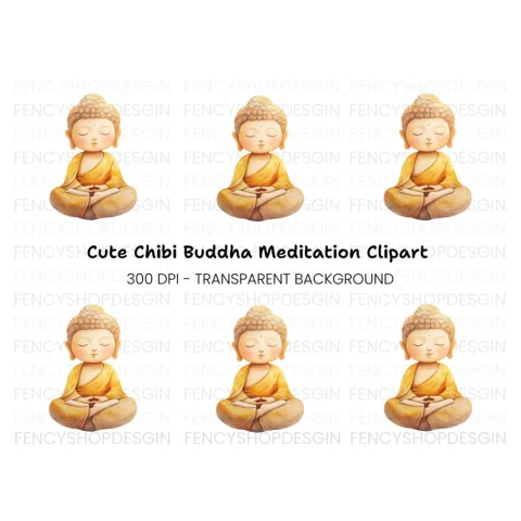 Cute Cartoon Buddha Meditating Clipart Bundle