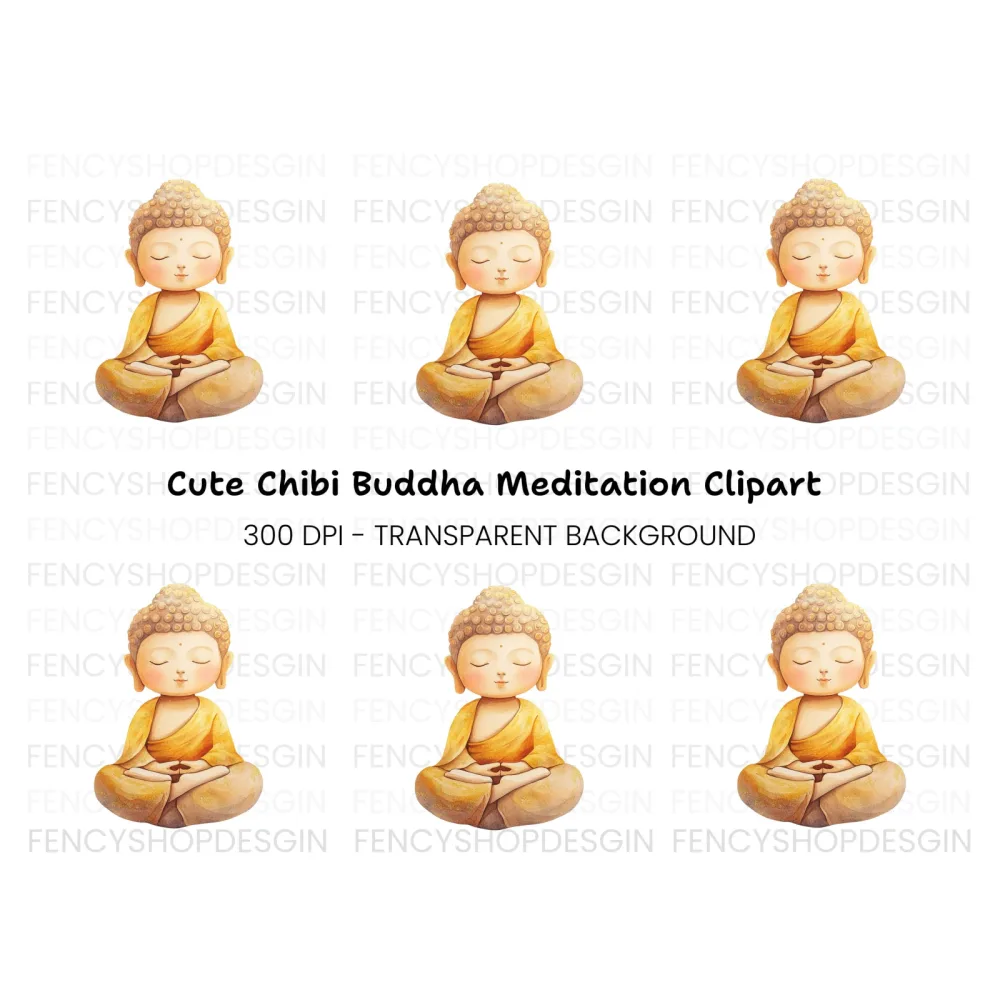 Cute Cartoon Buddha Meditating Clipart Bundle