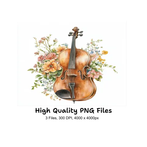 Violin Floral Clipart Bundle
