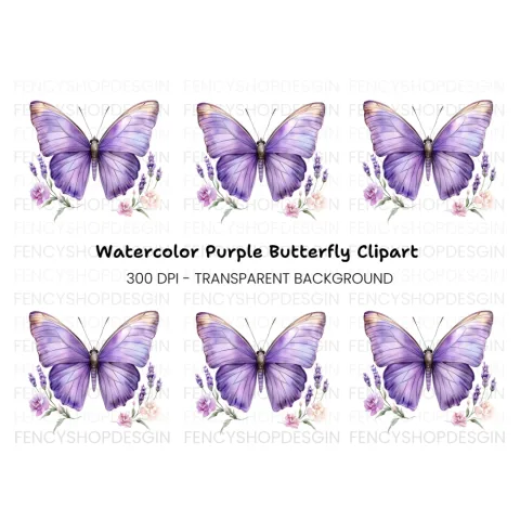 Purple Butterfly and Lavender Clipart Bundle