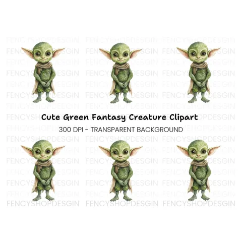 Cute Green Alien Creature Clipart Bundle