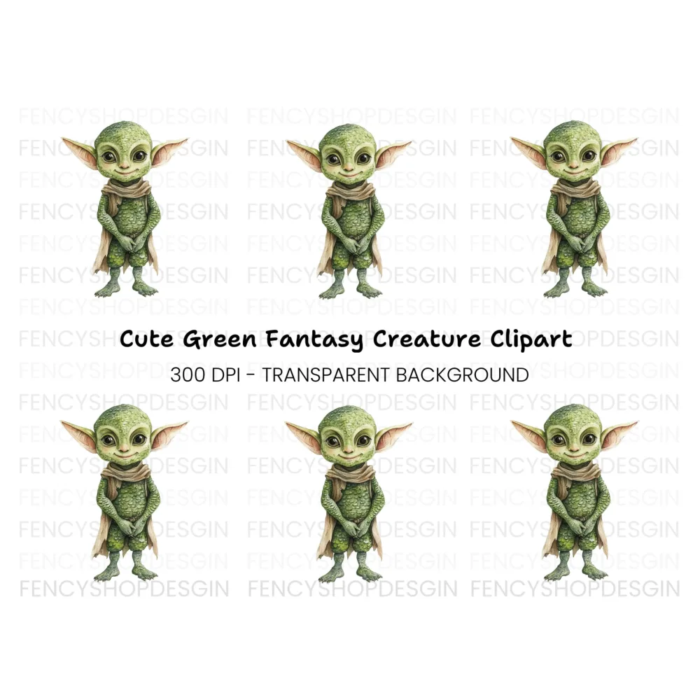 Cute Green Alien Creature Clipart Bundle