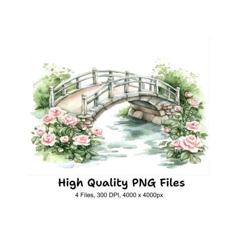 Bridges with Pink Roses Clipart Bundle