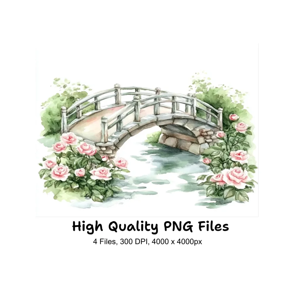 Bridges with Pink Roses Clipart Bundle