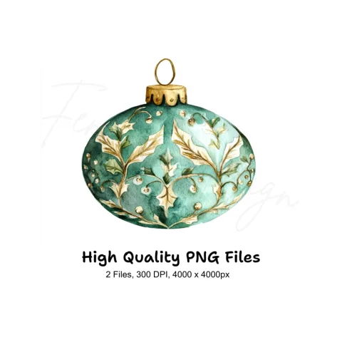 Teal Christmas Ornaments Clipart Bundle