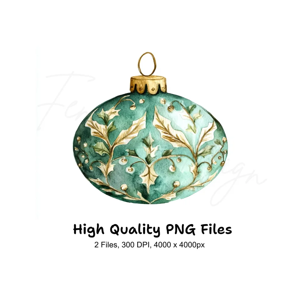 Teal Christmas Ornaments Clipart Bundle