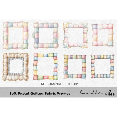 Soft Pastel Quilted Fabric Frames Clipart Bundle