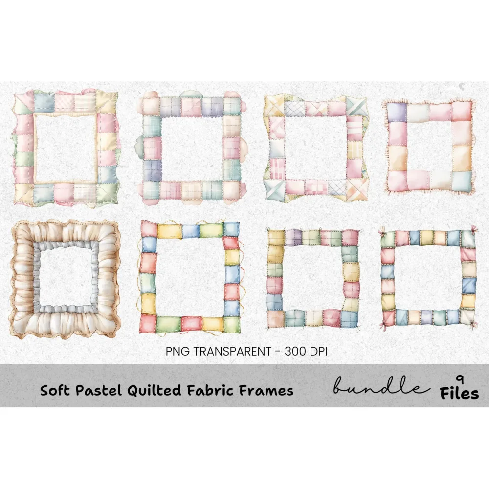 Soft Pastel Quilted Fabric Frames Clipart Bundle