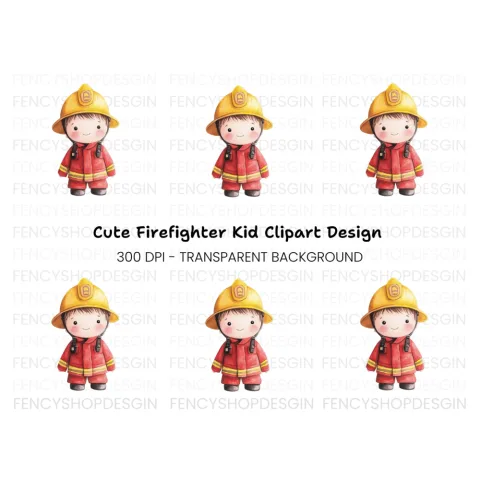 Cute Firefighter Kids Clipart Bundle