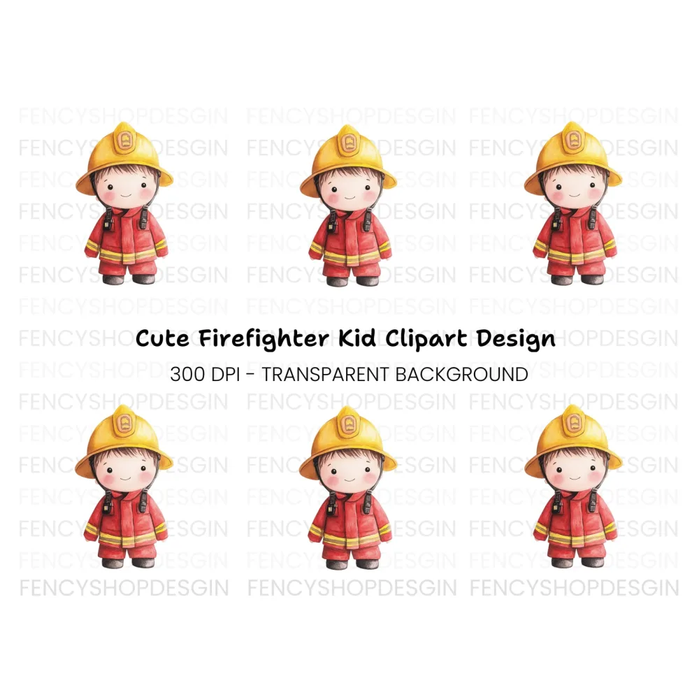 Cute Firefighter Kids Clipart Bundle