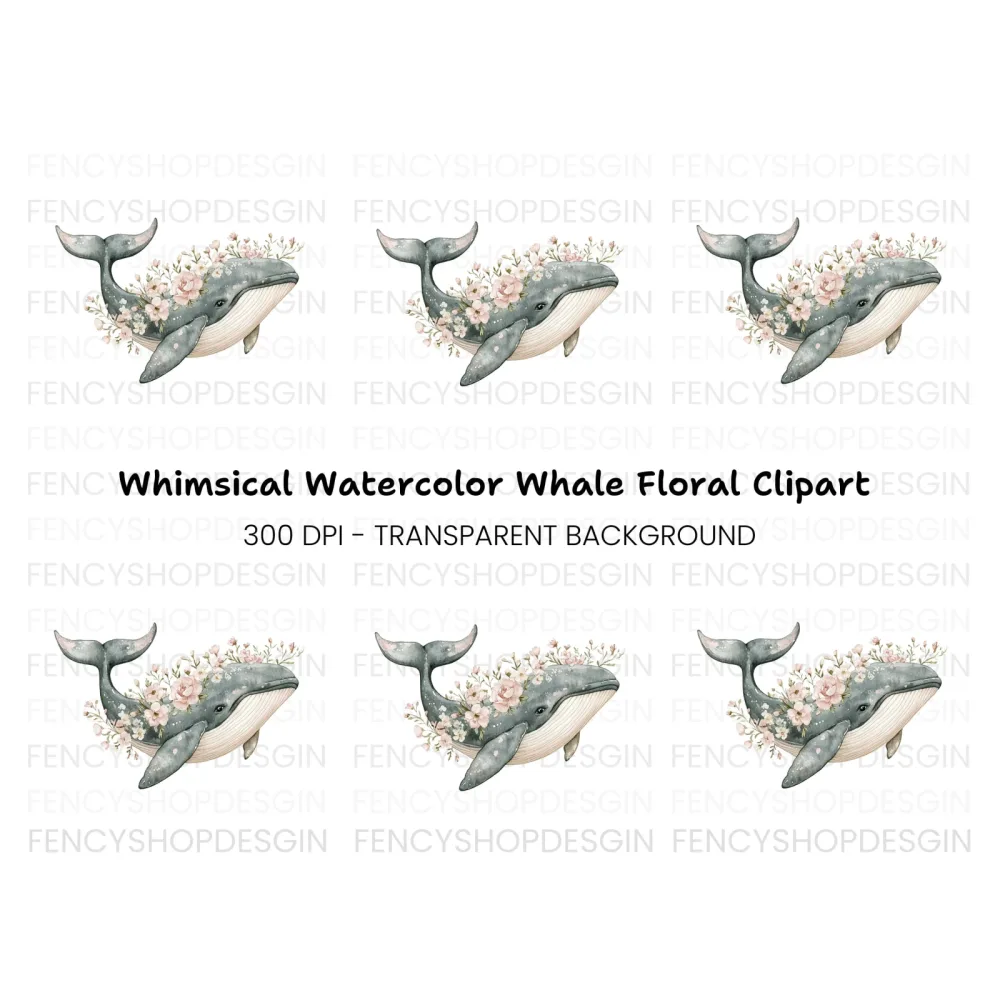 Whale with Flowers Clipart Bundle