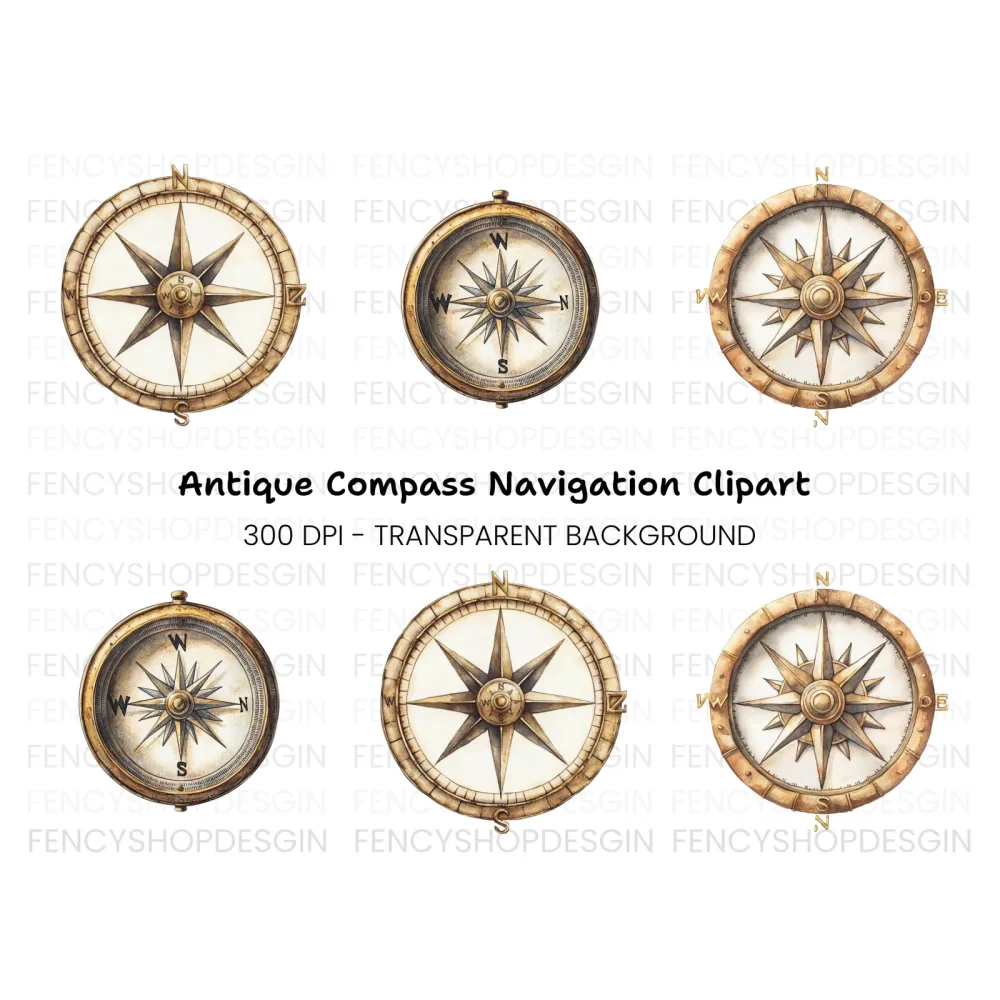 Nautical Compass Rose Clipart Bundle