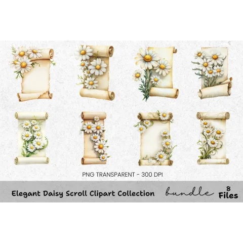 Elegant Daisy Scroll Clipart Bundle