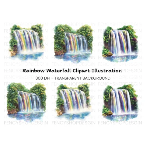 Rainbow Waterfall Clipart Bundle