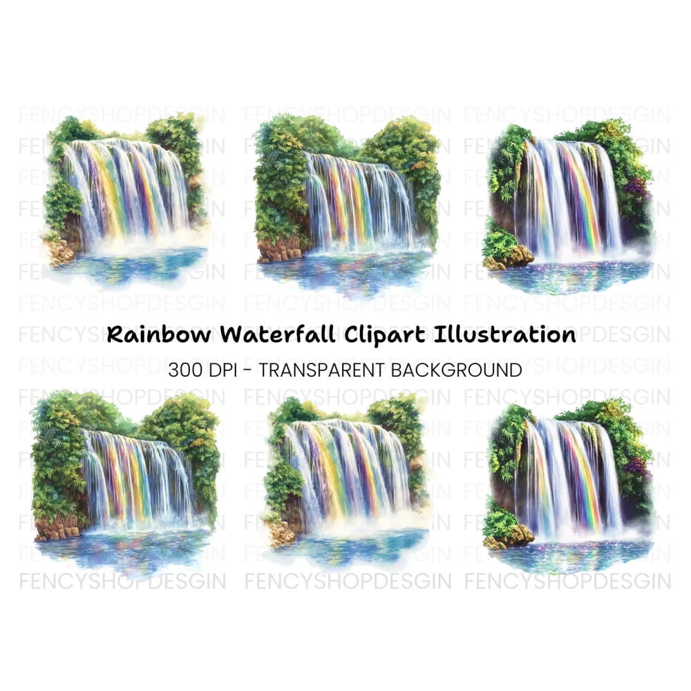 Rainbow Waterfall Clipart Bundle