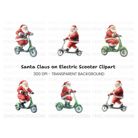 Santa Claus on Scooter Clipart Bundle