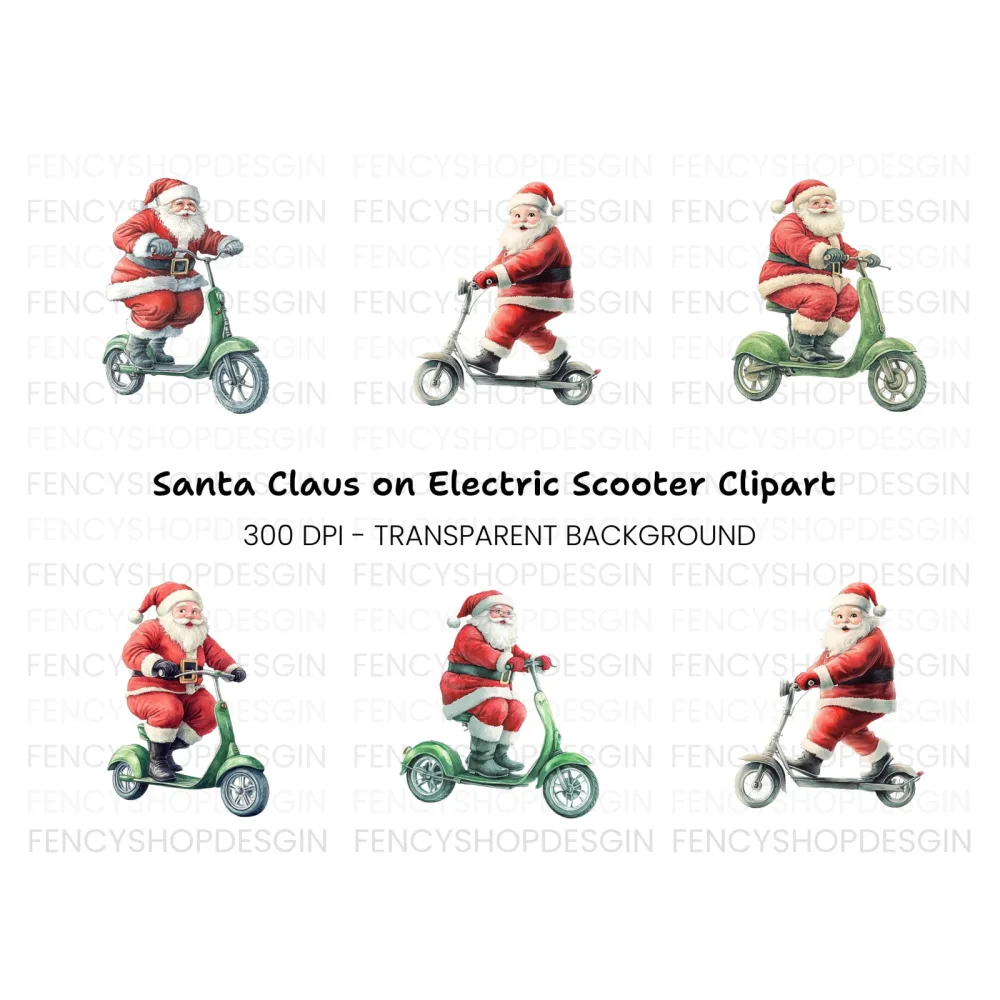 Santa Claus on Scooter Clipart Bundle