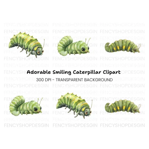 Cute Green Caterpillar Clipart Bundle