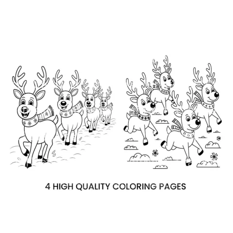 Cute Reindeer Winter Scene Coloring Books