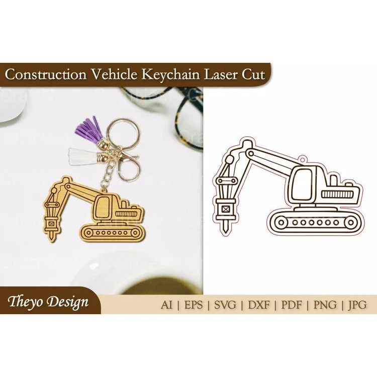 Construction Vehicle Keychain Laser Cut SVG