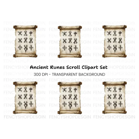 Ancient Scroll Mysterious Symbols Clipart Bundle