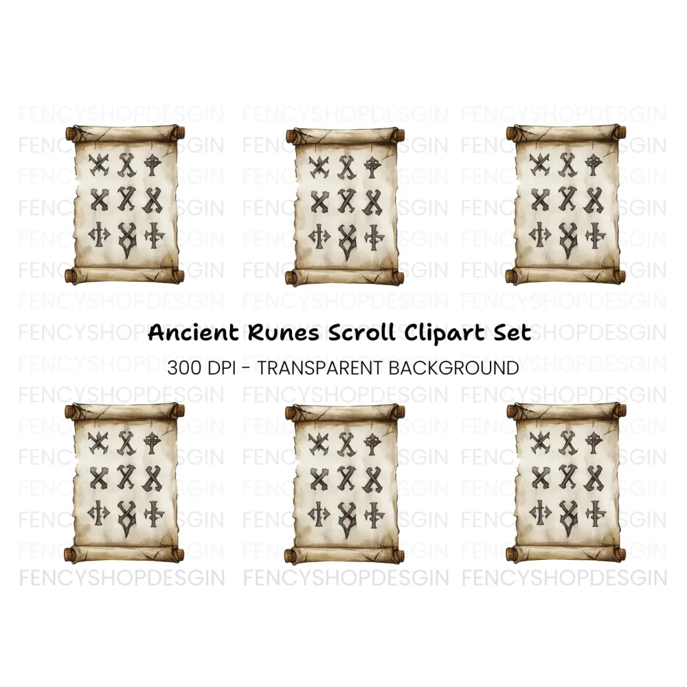Ancient Scroll Mysterious Symbols Clipart Bundle