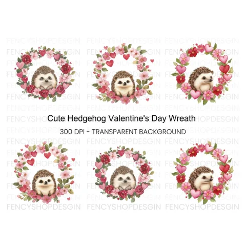 Cute Hedgehog Valentine Wreath Clipart Bundle