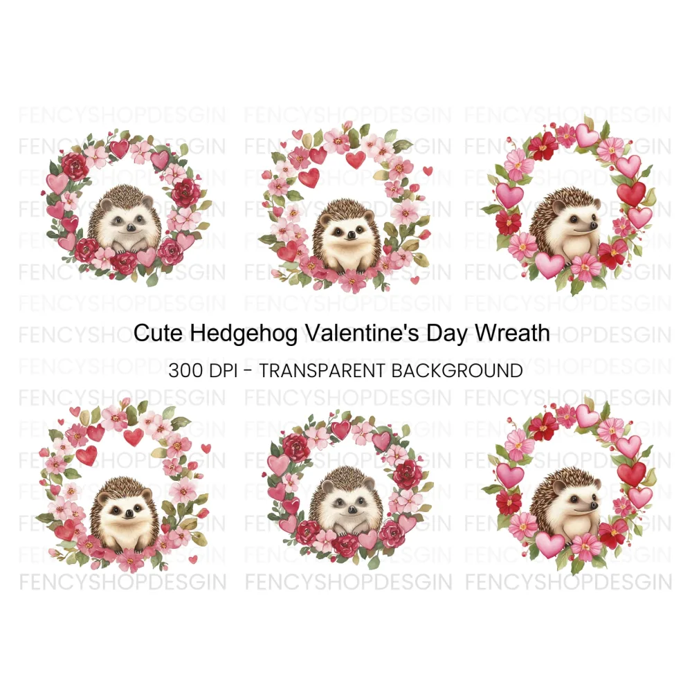 Cute Hedgehog Valentine Wreath Clipart Bundle