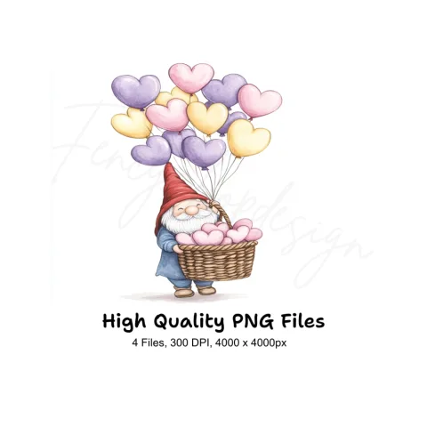 Gnomes with Heart Balloons Clipart Bundle