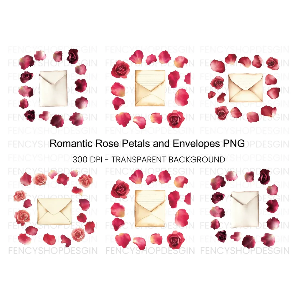 Rose Petals and Envelopes Clipart Bundle