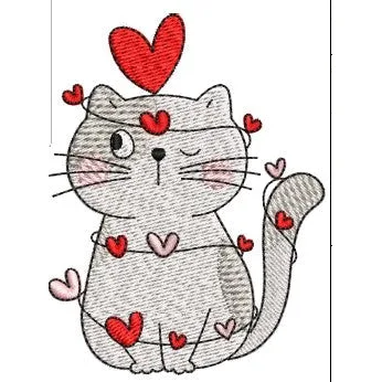 Cat With Heart Embroidery Design