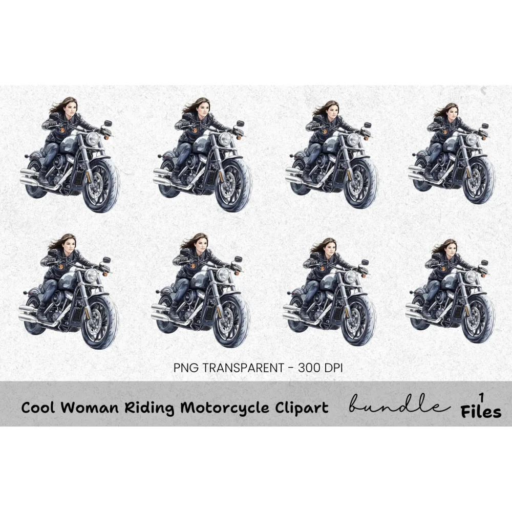 Cool Woman Riding Motorcycle Clipart Bundle